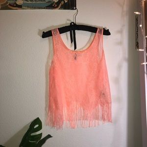Coral Fringe Top